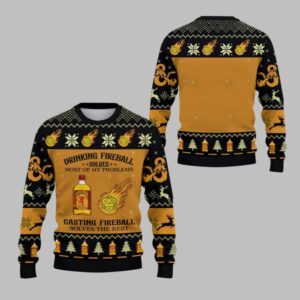 2025 Christmas DND Drinking Fireball Solves Most Of Problems Ugly Sweater - Grishko.com
