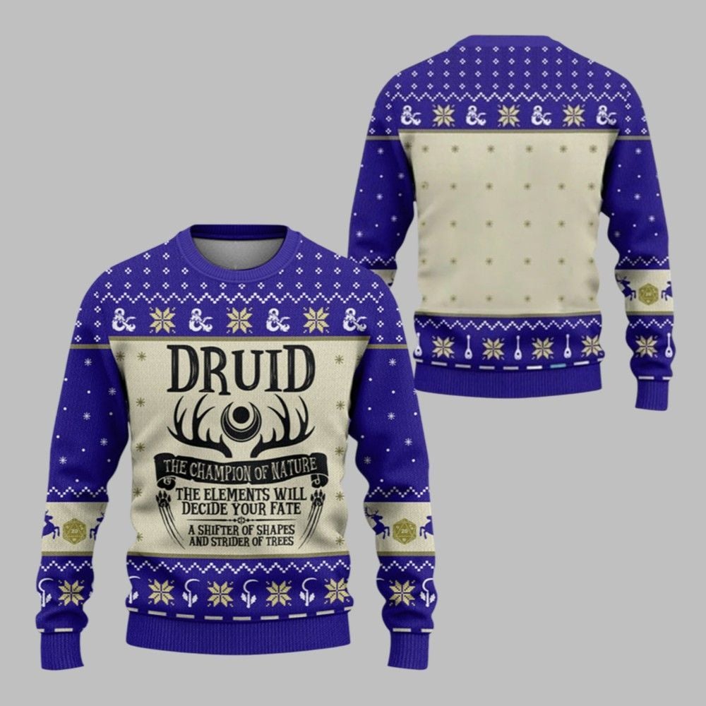 2025 Christmas DnD Druid The Champion Of Nature Ugly Sweater - Grishko.com