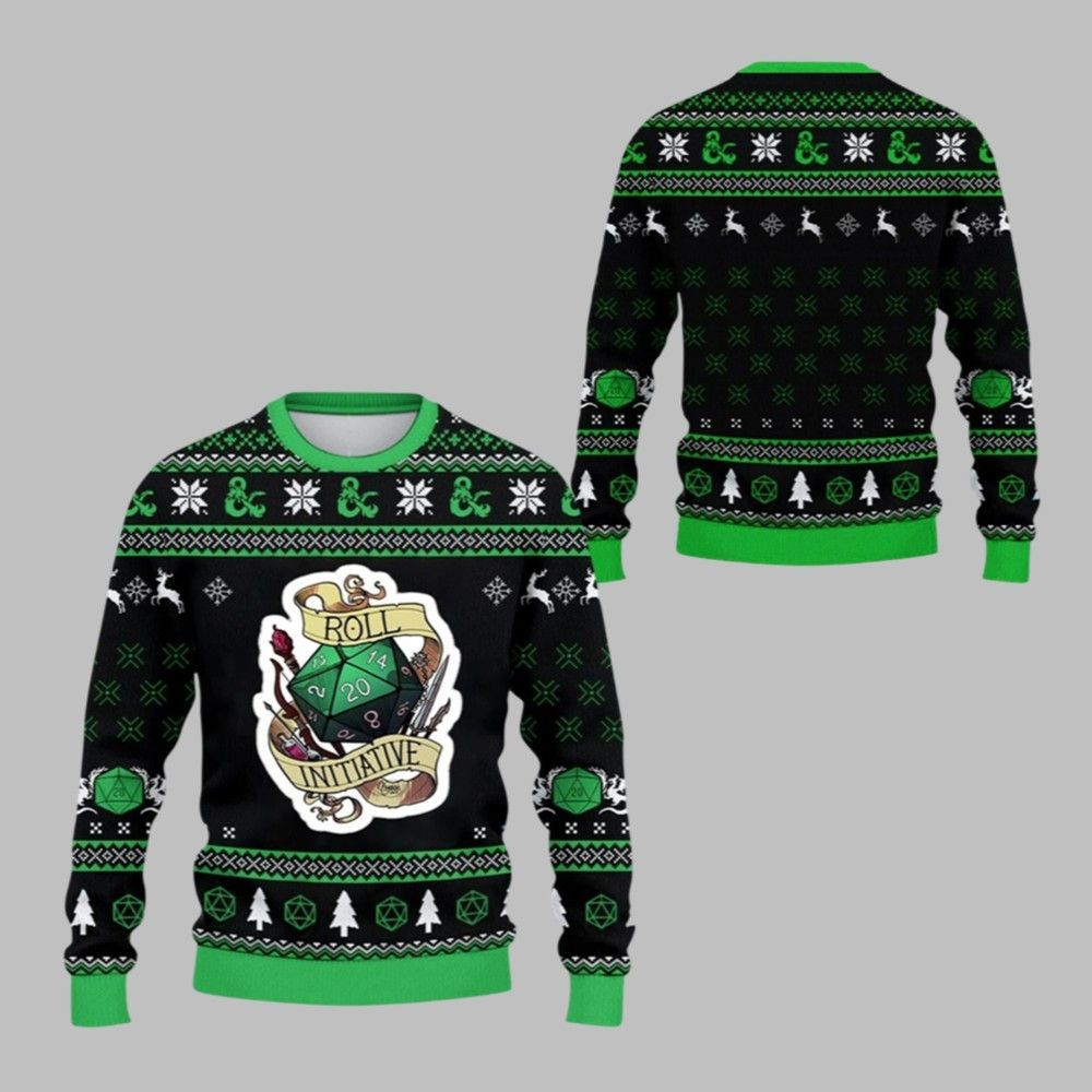 2025 Christmas DND Roll Initiative Ugly Sweater - Grishko.com