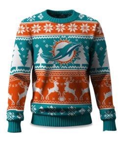 2025 Christmas Dolphins Reindeer Football Ugly Sweater