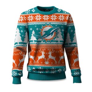 2025 Christmas Dolphins Reindeer Football Ugly Sweater