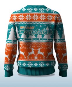 Alternative view of 2025 Christmas Dolphins Reindeer Football Ugly Sweater