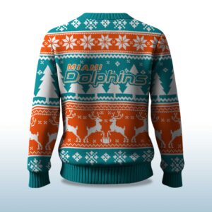 Alternative view of 2025 Christmas Dolphins Reindeer Football Ugly Sweater