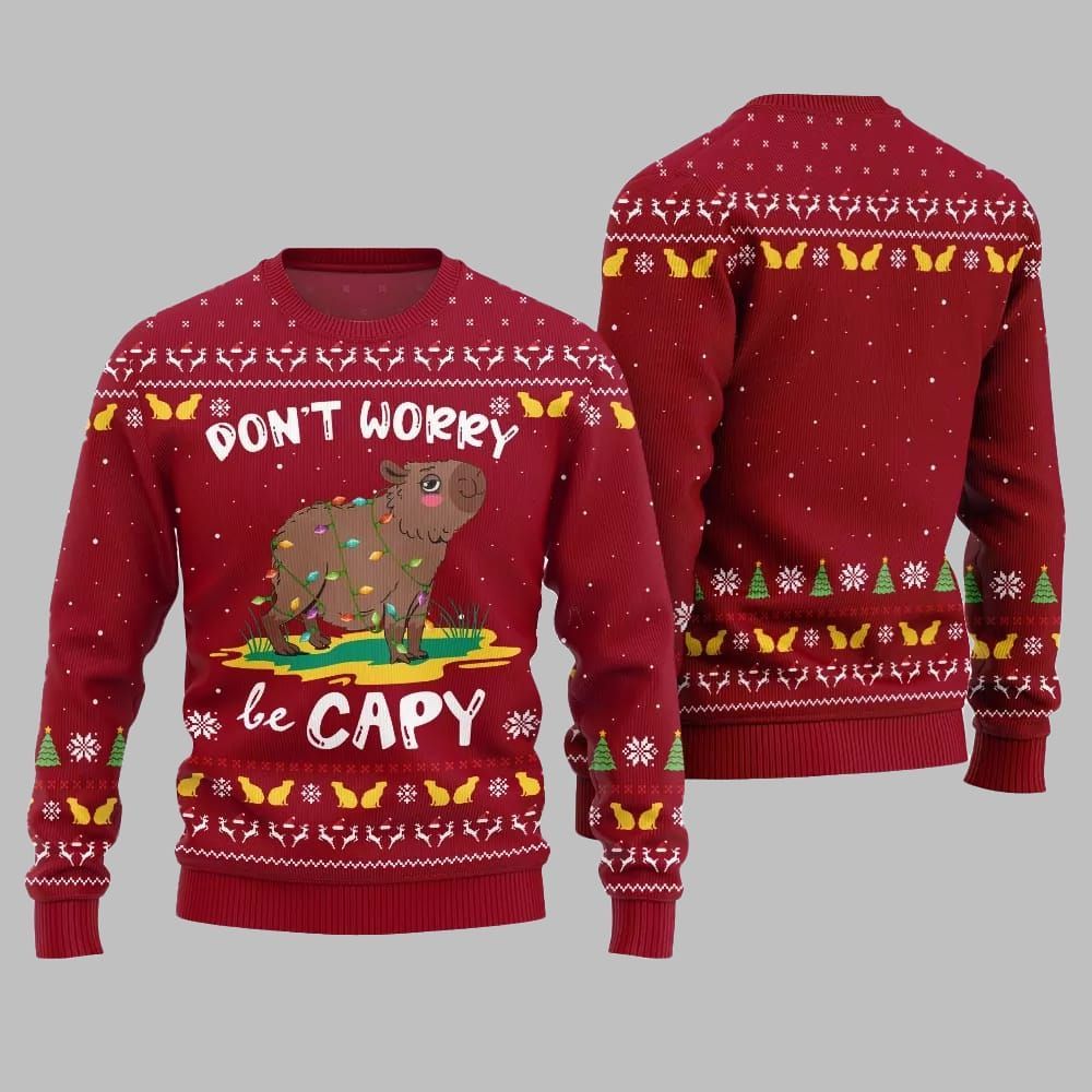 2025 Christmas Dont Worry Be Capy Ugly Christmas Sweater - Image 5