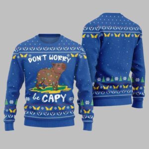 2025 Christmas Dont Worry Be Capy Ugly Christmas Sweater - Grishko.com