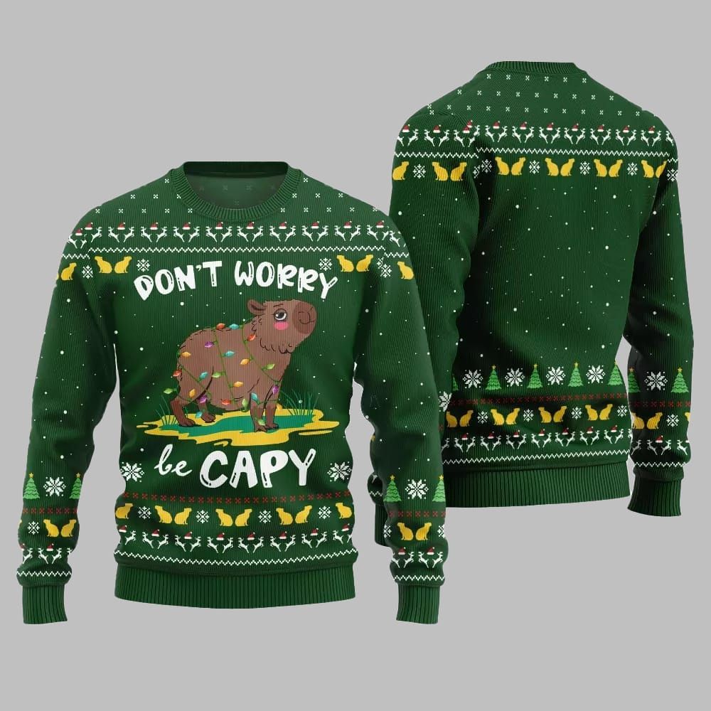 2025 Christmas Dont Worry Be Capy Ugly Christmas Sweater - Image 3