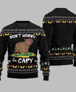 Alternative view of 2025 Christmas Dont Worry Be Capy Ugly Christmas Sweater  