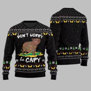 Alternative view of 2025 Christmas Dont Worry Be Capy Ugly Christmas Sweater - Grishko.com