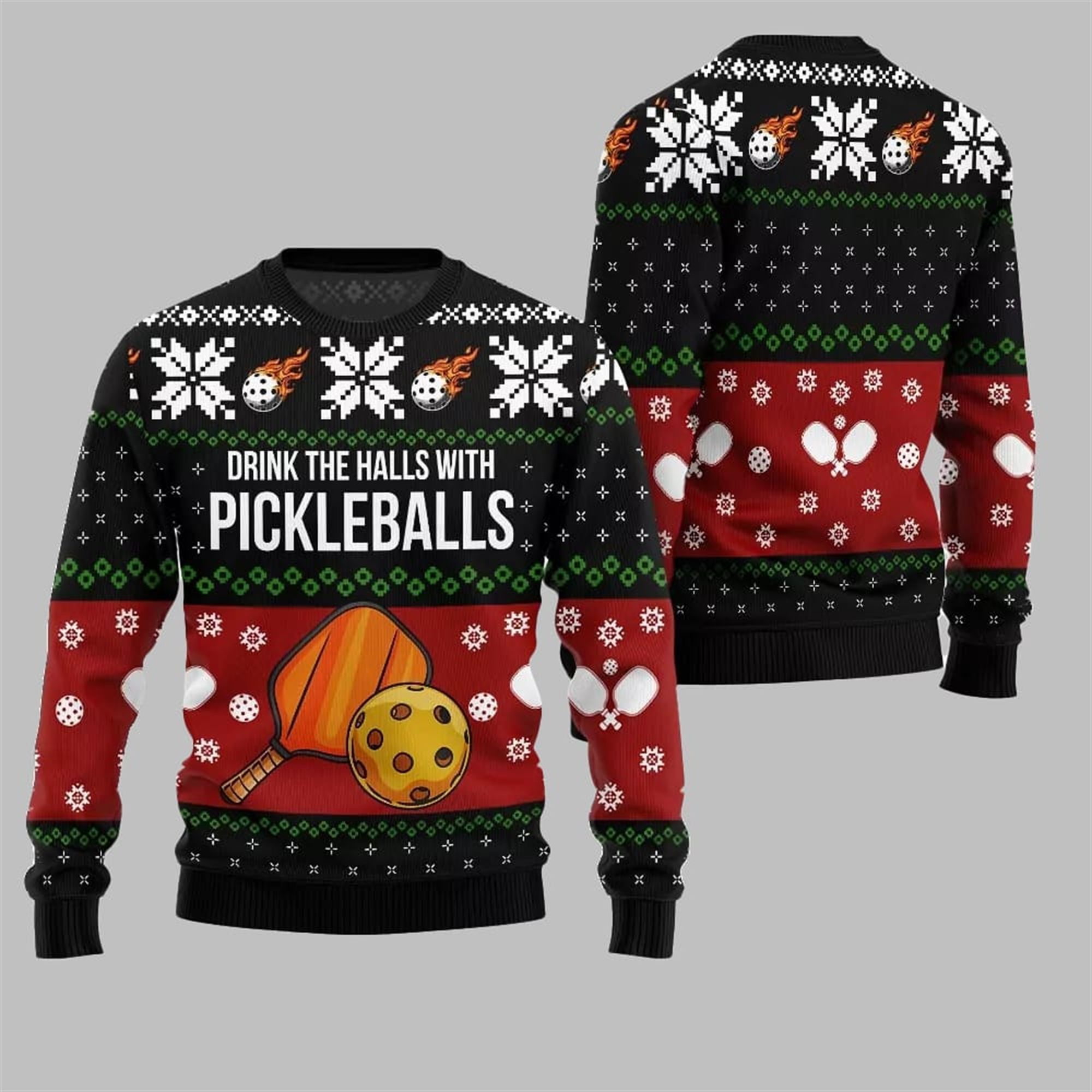 2025 Christmas Drink The Halls With Pickleballs Ugly Sweater - Image 4