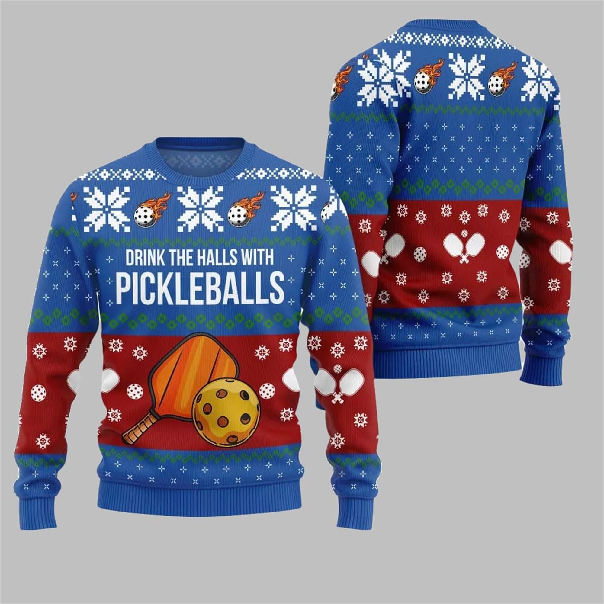 2025 Christmas Drink The Halls With Pickleballs Ugly Sweater - Image 3