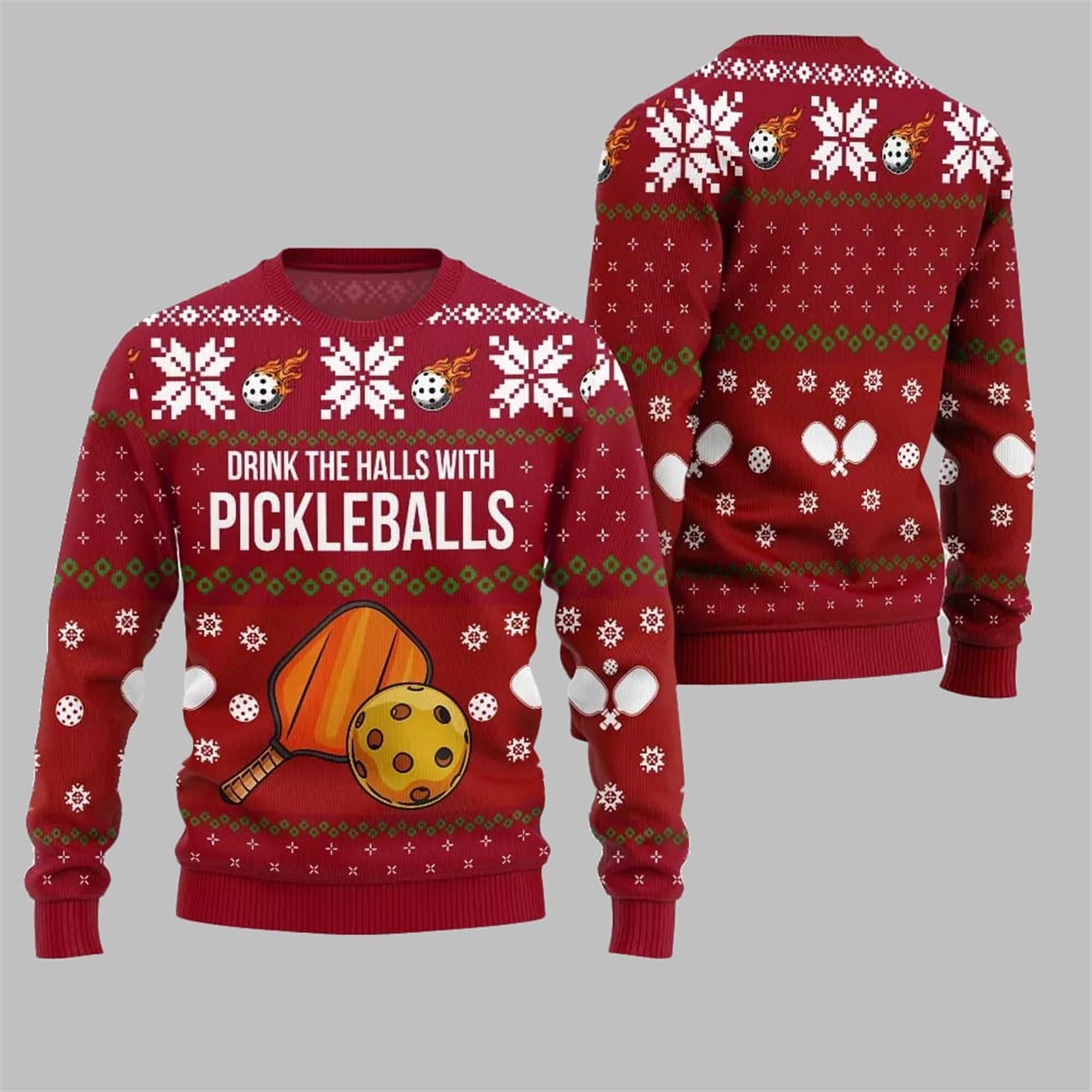2025 Christmas Drink The Halls With Pickleballs Ugly Sweater - Image 5