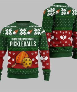 Alternative view of 2025 Christmas Drink The Halls With Pickleballs Ugly Sweater  