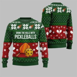 Alternative view of 2025 Christmas Drink The Halls With Pickleballs Ugly Sweater - Grishko.com