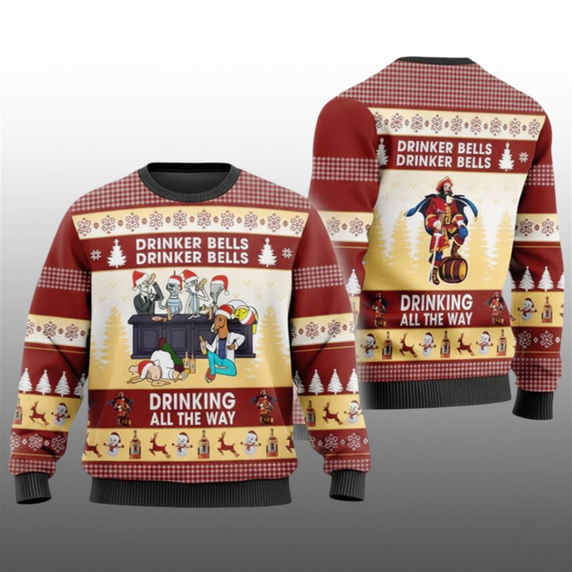 2025 Christmas Drinker Bells Captain Morgan Ugly Sweater - Grishko.com