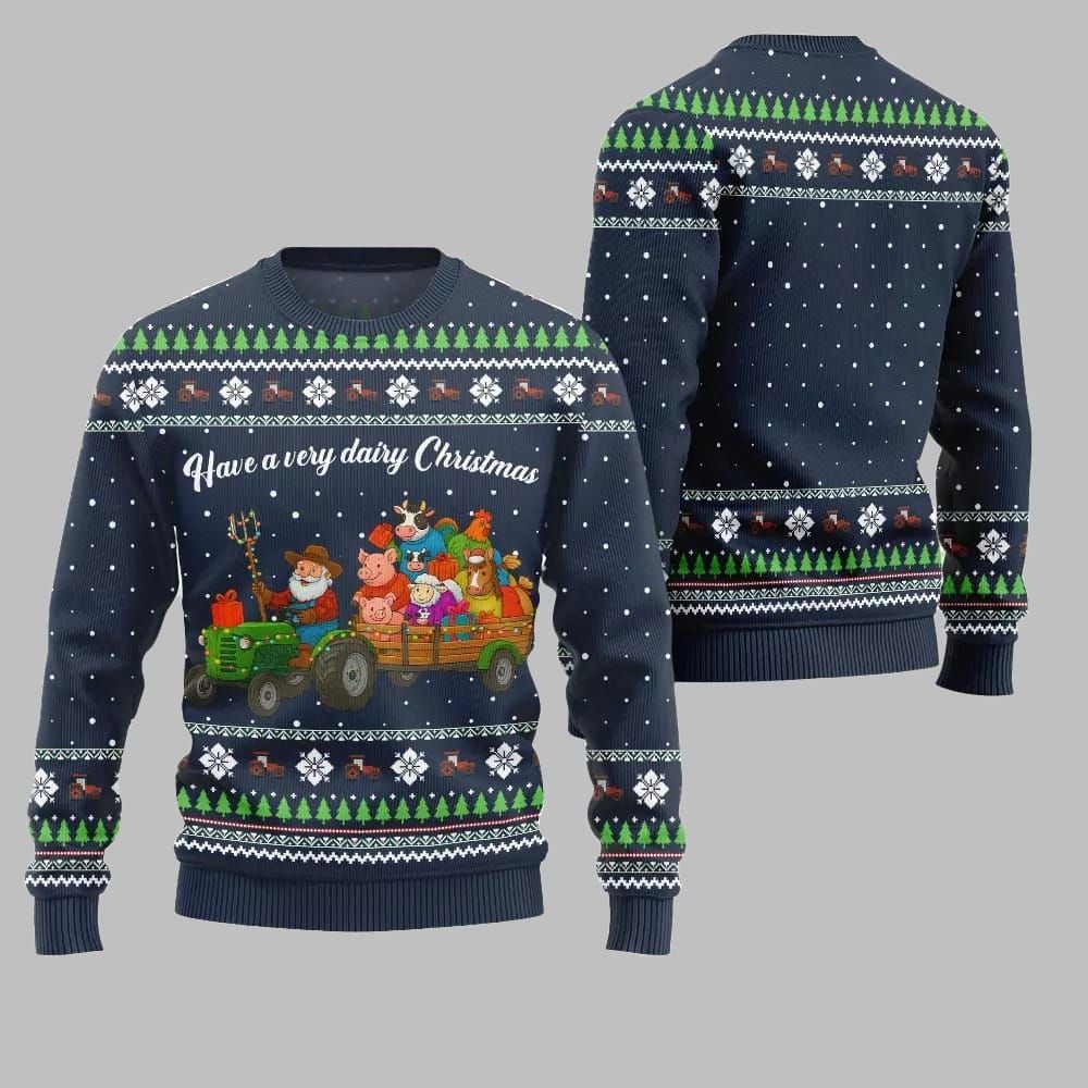 2025 Christmas Farming have A Very Dairy Christmas Ugly Christmas Sweater - Grishko.com