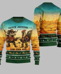 2025 Christmas Fearless Cowboy Cow And Chicken Tree Ugly Christmas Sweater  