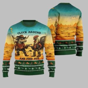 2025 Christmas Fearless Cowboy Cow And Chicken Tree Ugly Christmas Sweater - Grishko.com