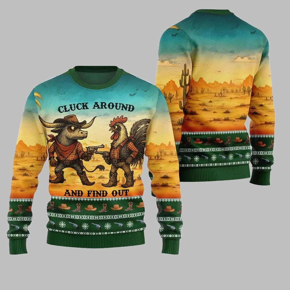 2025 Christmas Fearless Cowboy Cow And Chicken Tree Ugly Christmas Sweater - Grishko.com