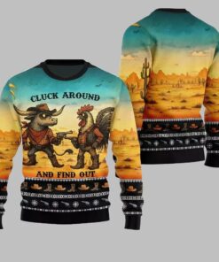 Alternative view of 2025 Christmas Fearless Cowboy Cow And Chicken Tree Ugly Christmas Sweater  