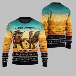 Alternative view of 2025 Christmas Fearless Cowboy Cow And Chicken Tree Ugly Christmas Sweater - Grishko.com