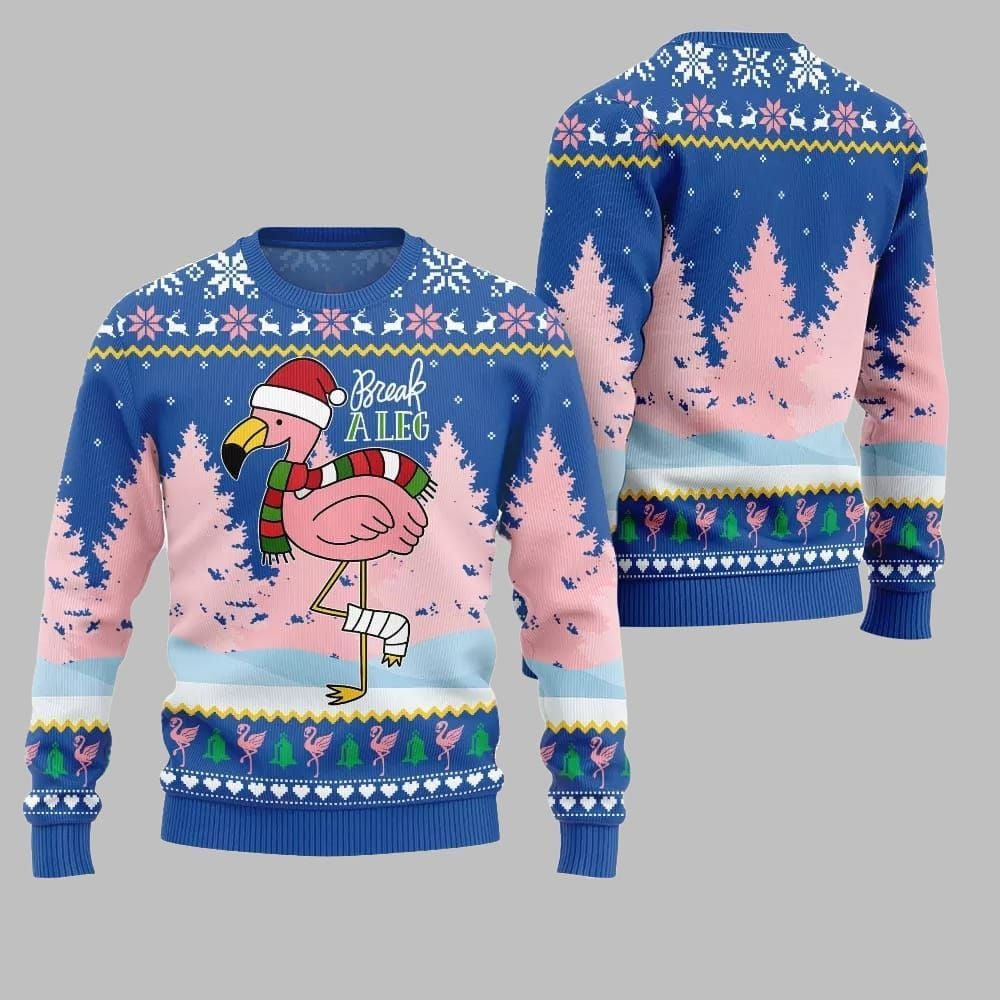 2025 Christmas Flamingo Break A Leg Ugly Christmas Sweater - Grishko.com
