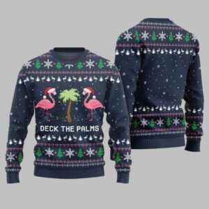 Alternative view of 2025 Christmas Flamingo Decking The Palms Ugly Christmas Sweater - Grishko.com