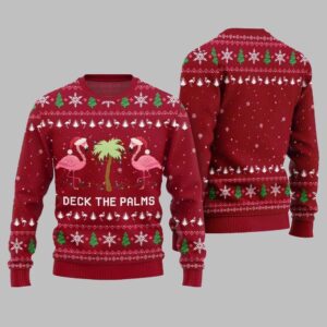 2025 Christmas Flamingo Decking The Palms Ugly Christmas Sweater - Grishko.com
