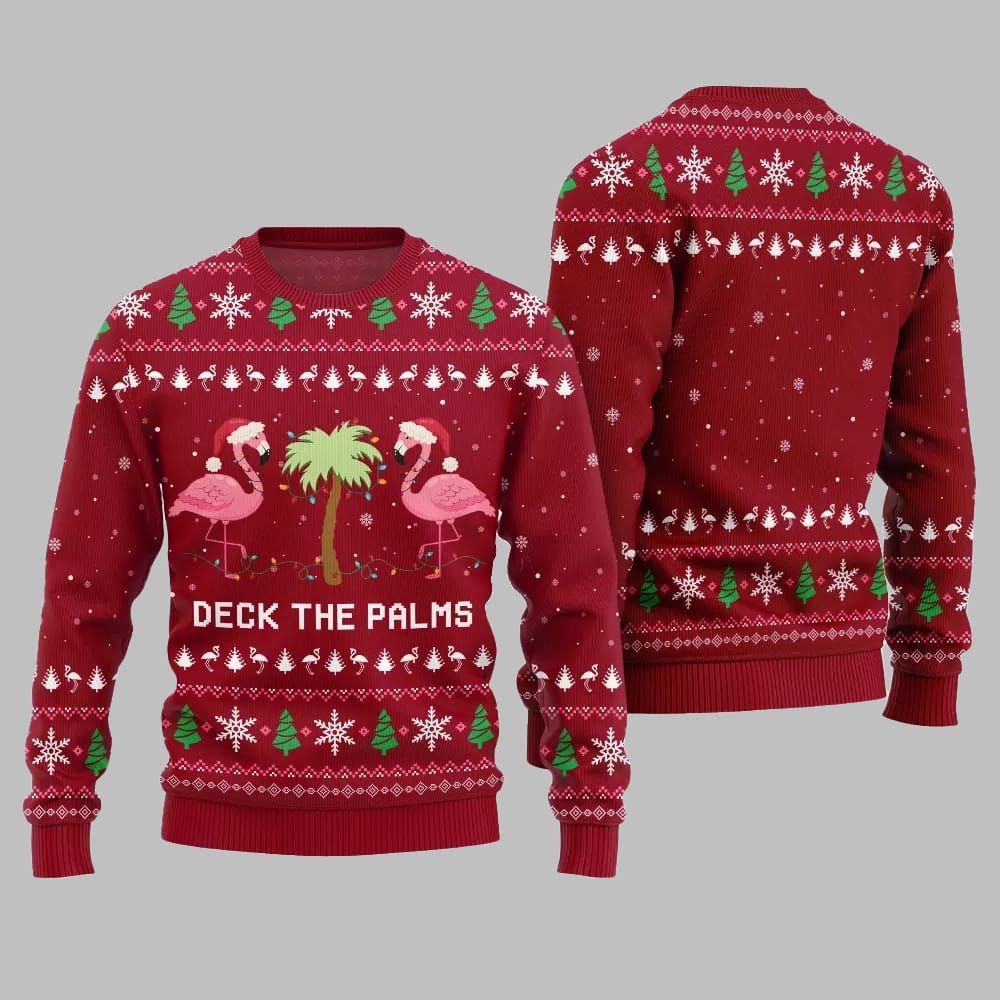 2025 Christmas Flamingo Decking The Palms Ugly Christmas Sweater - Grishko.com