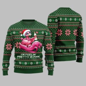 2025 Christmas Flamingo Im Feelin Pretty In Pink Ugly Christmas Sweater - Grishko.com