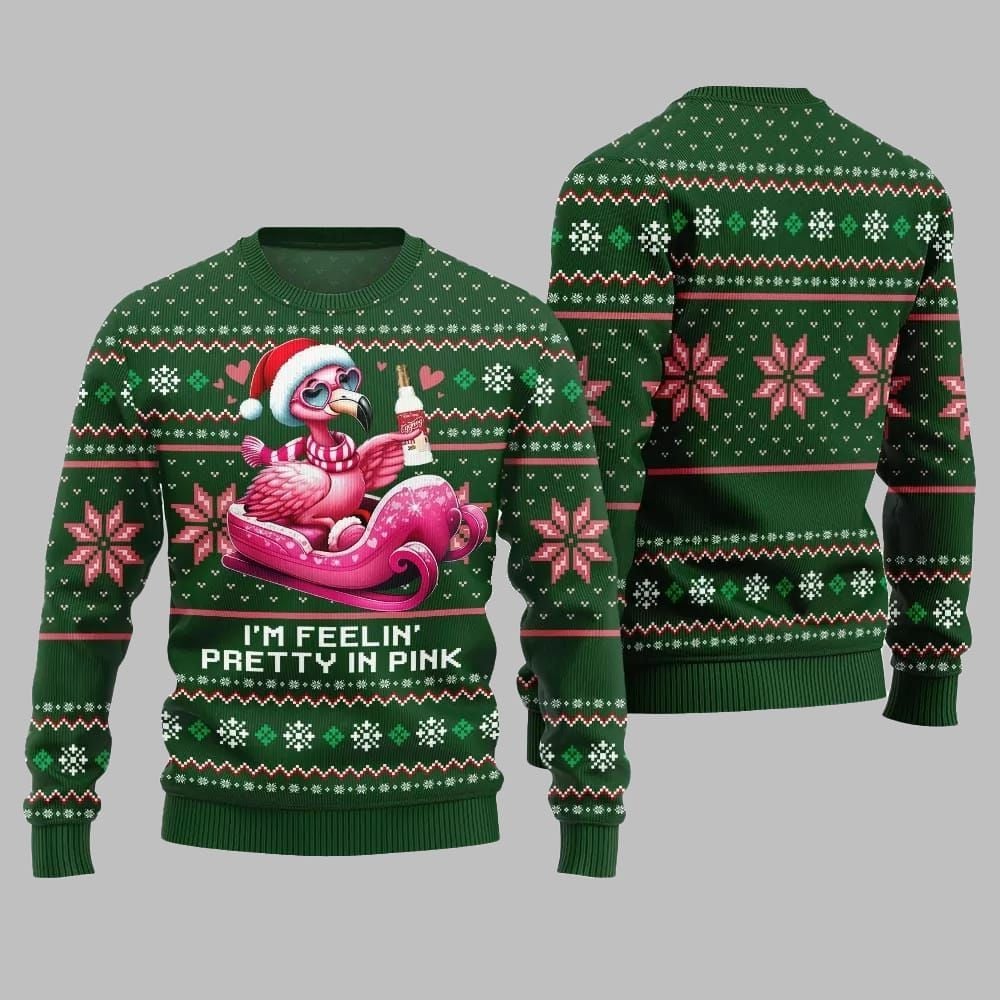 2025 Christmas Flamingo Im Feelin Pretty In Pink Ugly Christmas Sweater - Grishko.com