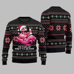 Alternative view of 2025 Christmas Flamingo Im Feelin Pretty In Pink Ugly Christmas Sweater - Grishko.com