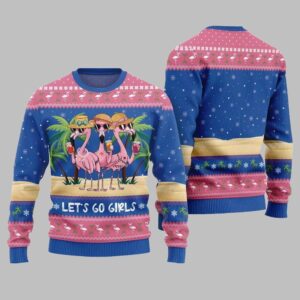 2025 Christmas Flamingo Let's Go Girls Ugly Christmas Sweater - Grishko.com