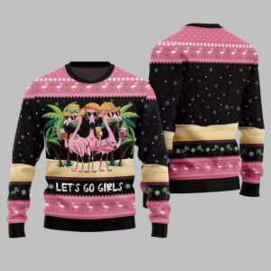 Alternative view of 2025 Christmas Flamingo Let's Go Girls Ugly Christmas Sweater - Grishko.com