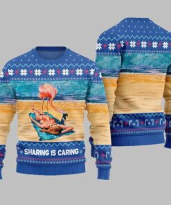 2025 Christmas Flamingo Sharing Is Caring Ugly Christmas Sweater  