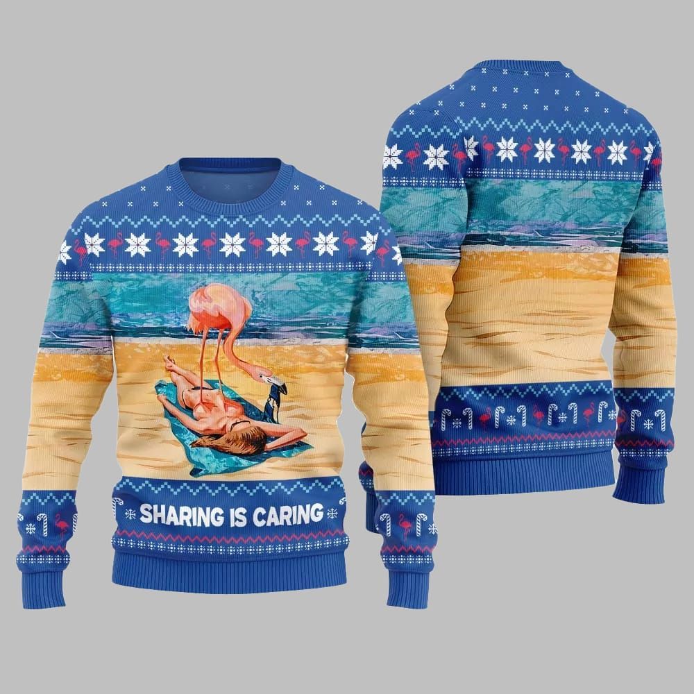 2025 Christmas Flamingo Sharing Is Caring Ugly Christmas Sweater - Grishko.com