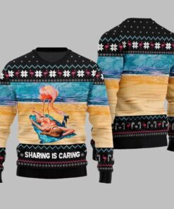 Alternative view of 2025 Christmas Flamingo Sharing Is Caring Ugly Christmas Sweater  