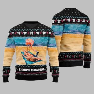 Alternative view of 2025 Christmas Flamingo Sharing Is Caring Ugly Christmas Sweater - Grishko.com