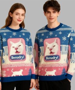 Alternative view of 2025 Christmas Funny Benadryl Meme Cat Ugly Sweater  