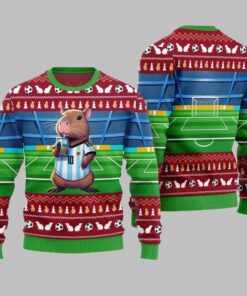 2025 Christmas Funny Capybara Football Ugly Christmas Sweater  