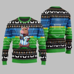 Alternative view of 2025 Christmas Funny Capybara Football Ugly Christmas Sweater - Grishko.com