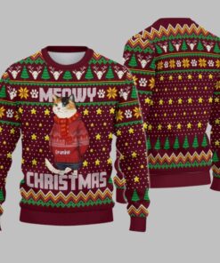 2025 Christmas Funny Cat Meowy Christmas Ugly Sweatshirt  