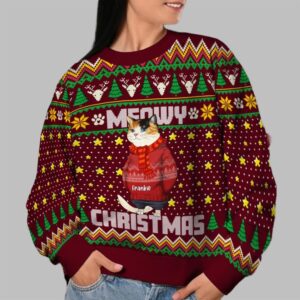 Alternative view of 2025 Christmas Funny Cat Meowy Christmas Ugly Sweatshirt - Grishko.com