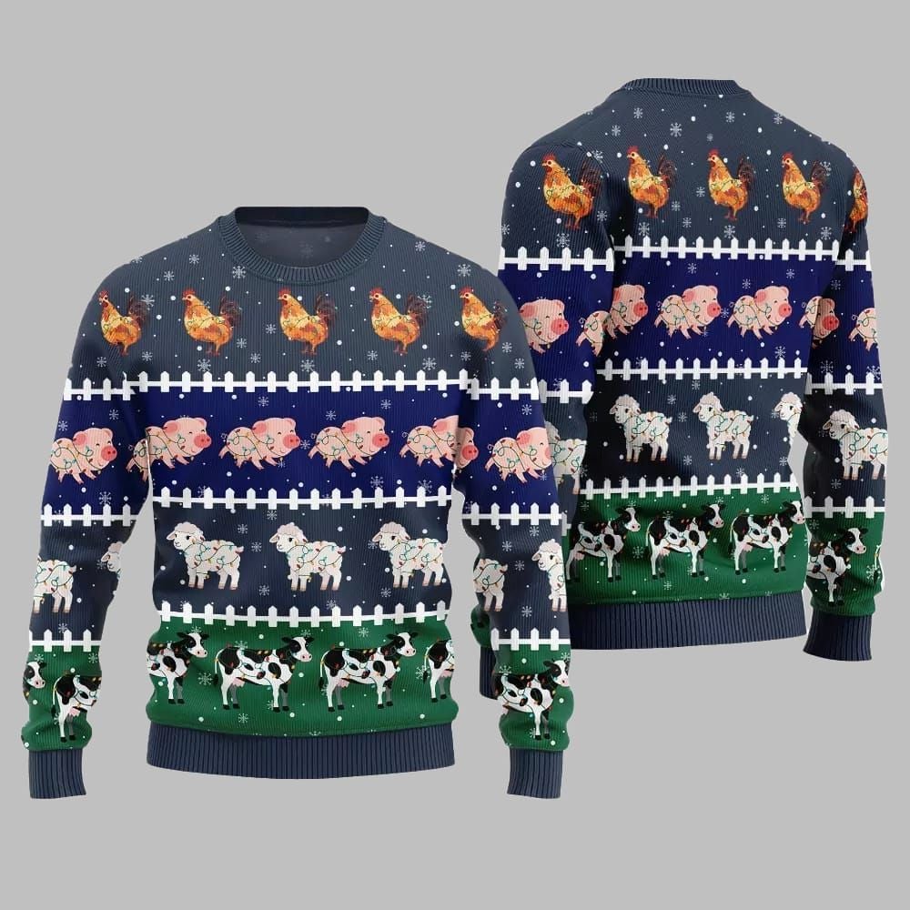 2025 Christmas Funny Farming Animals Ugly Christmas Sweater - Grishko.com