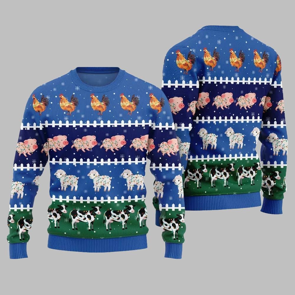 2025 Christmas Funny Farming Animals Ugly Christmas Sweater - Image 3