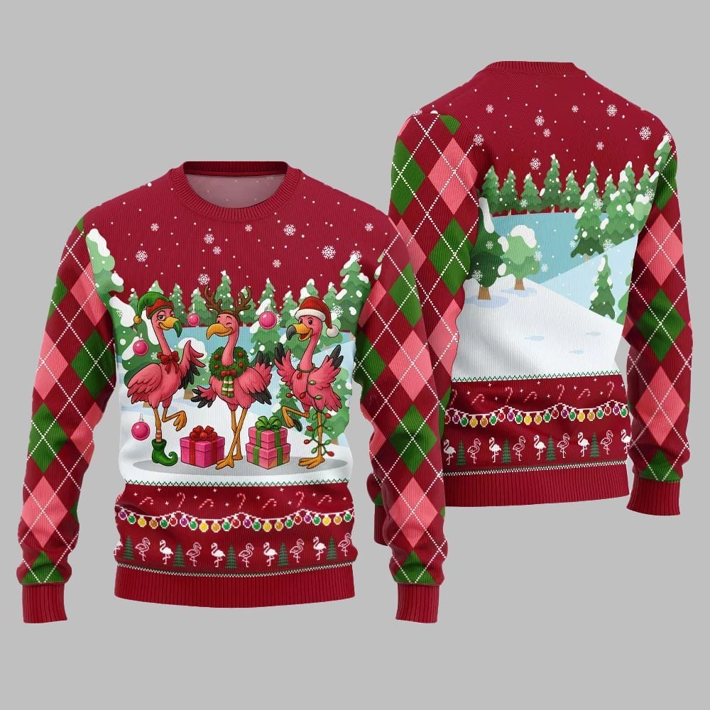 2025 Christmas Funny Flamingo Ugly Christmas Sweater - Grishko.com