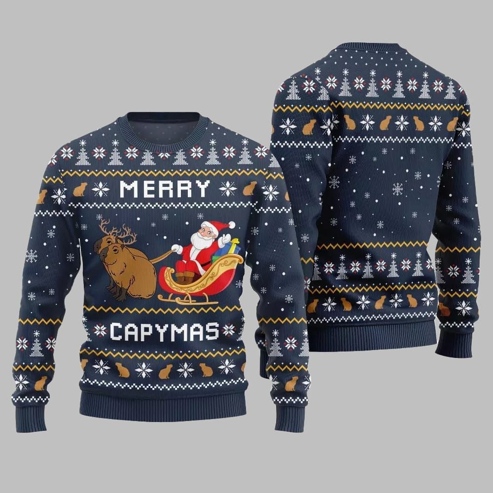 2025 Christmas Funny Merry Capybara Ugly Christmas Sweater - Image 5