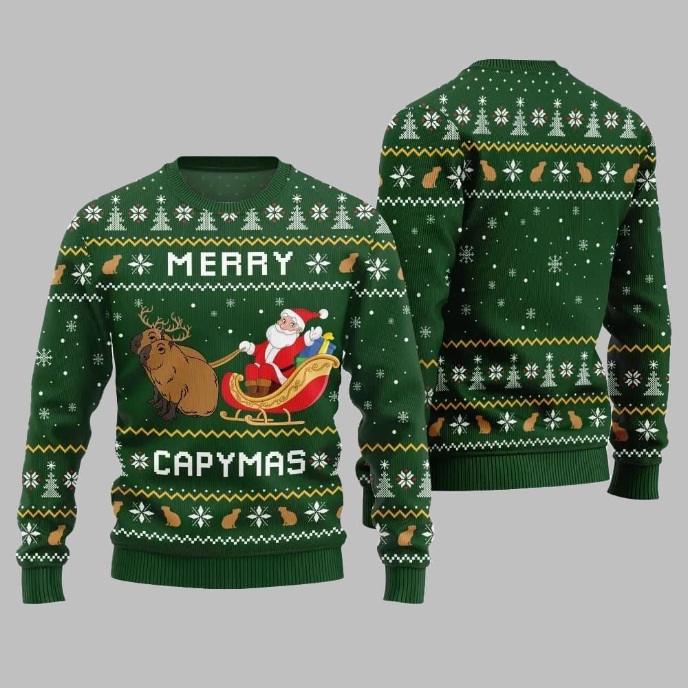 2025 Christmas Funny Merry Capybara Ugly Christmas Sweater - Image 3