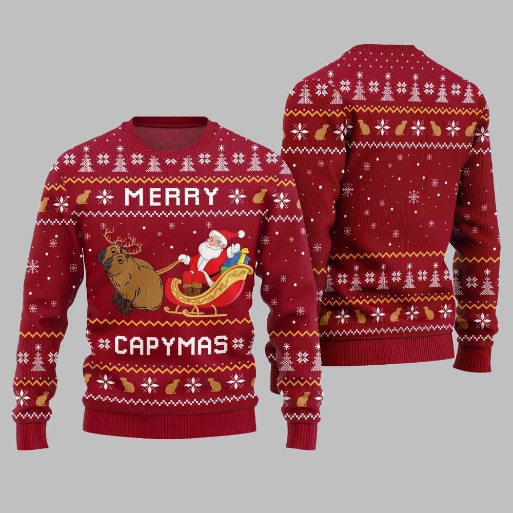 2025 Christmas Funny Merry Capybara Ugly Christmas Sweater - Image 4