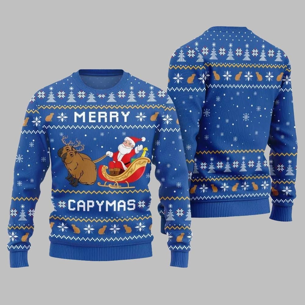 2025 Christmas Funny Merry Capybara Ugly Christmas Sweater - Grishko.com