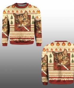 2025 Christmas Funny Smoking Cat Meme Marlboro Ugly Sweater  